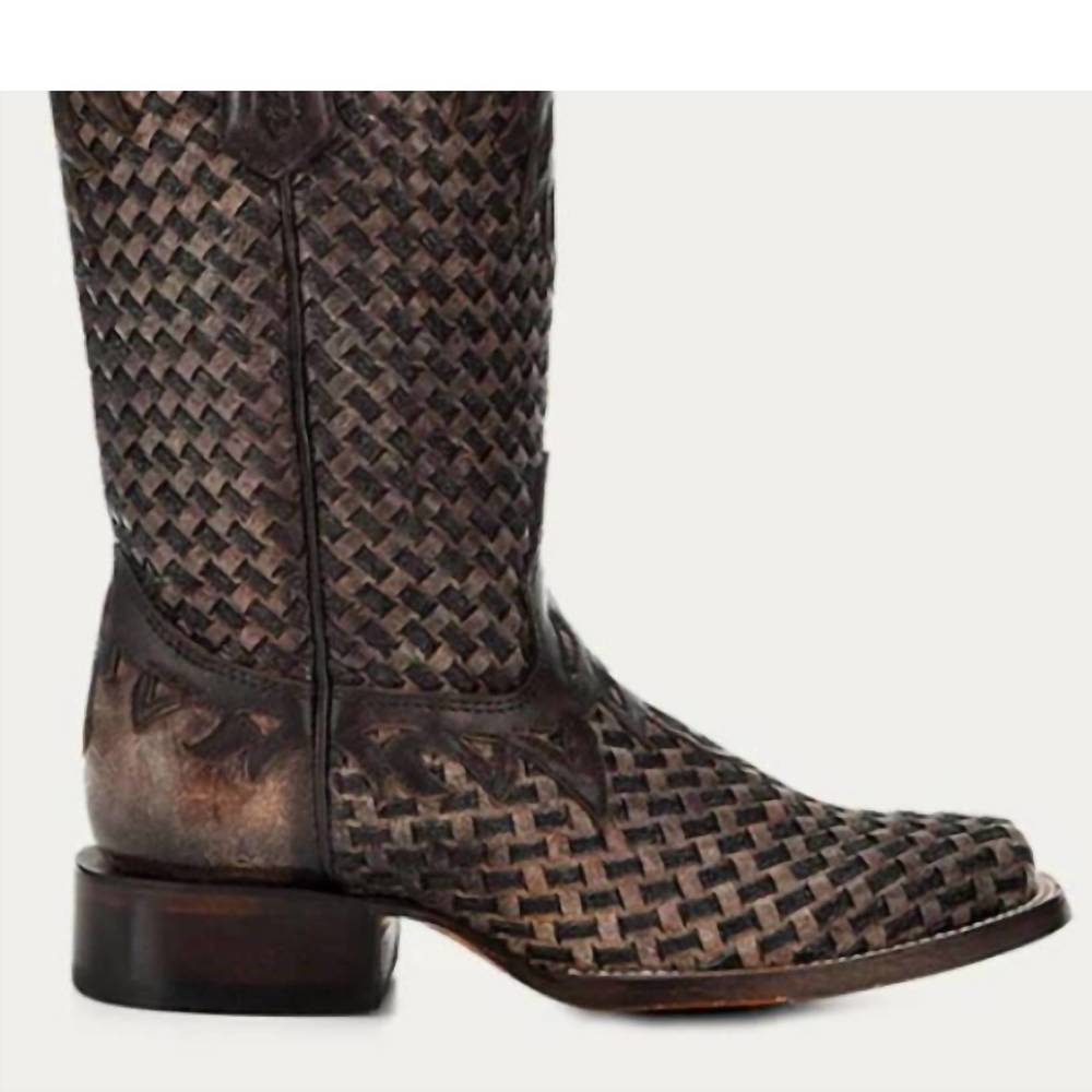NEW CORRAL women's glitter woven overlay square toe cowboy boot in chocolate - Picture 2 of 4